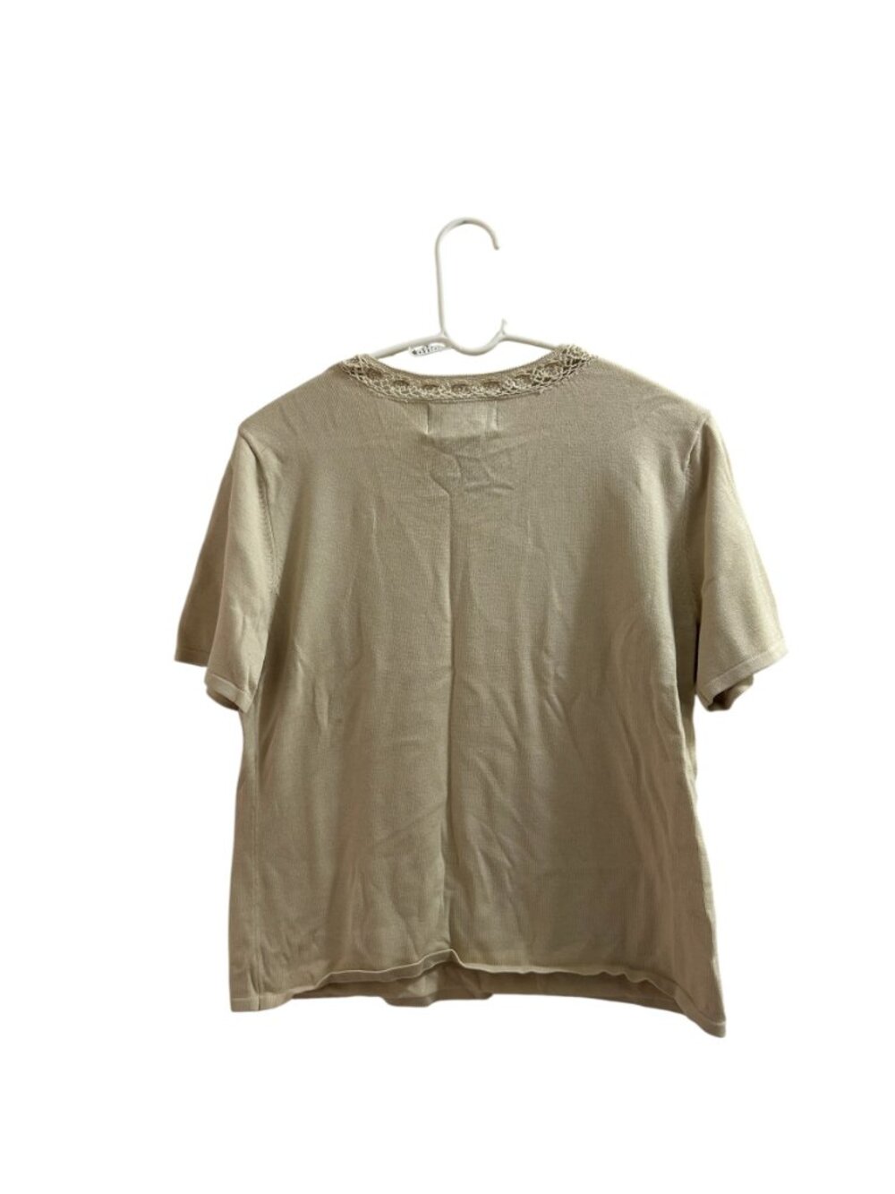 Sag Harbor Petite Medium Beige Short Sleeve Top Lace Neckline - Picture 6 of 9